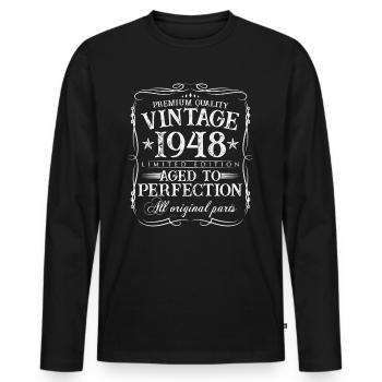 1948 millésime 75 ans cadeau d’anniversaire - T-shirt manches longues Premium bio Homme - noir - Devant - Nico (187cm)