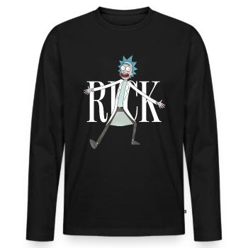 Rick & Morty Rick Sanchez Schriftzug weiß - Männer Premium Bio Langarmshirt - Schwarz - Vorne - Nico (187cm)