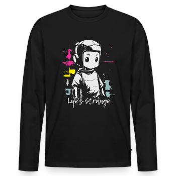 La vie est bizarre, robot cyborg mignon - T-shirt manches longues Premium bio Homme - noir - Devant - Nico (187cm)