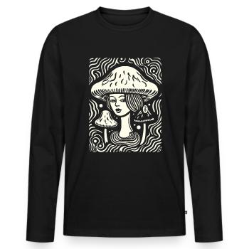 Cartoon Woodcut Mushroom Women - Men's Premium Organic Long Sleeve Shirt - black - Front - Nico (187cm)