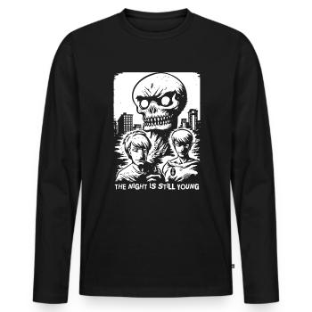 La nuit est encore jeune pour l’horreur - T-shirt manches longues Premium bio Homme - noir - Devant - Nico (187cm)