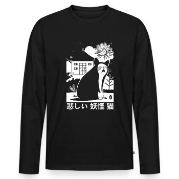 Le triste chat japonais Yokai - T-shirt manches longues Premium bio Homme - noir - Devant - Nico (187cm)