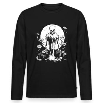 Squelette effrayant avec des tournesols - T-shirt manches longues Premium bio Homme - noir - Devant - Nico (187cm)