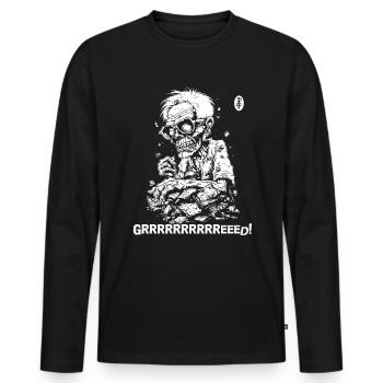 Greed makes you sick - Men's Premium Organic Long Sleeve Shirt - black - Front - Nico (187cm)