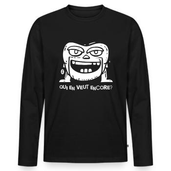 Wer will noch etwas? - Männer Premium Bio Langarmshirt - Schwarz - Vorne - Nico (187cm)