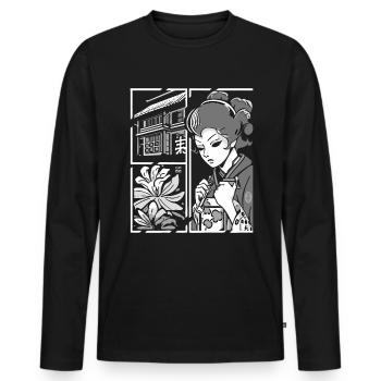 Style Manga de dessin animé : La vie japonaise d’une geisha - T-shirt manches longues Premium bio Homme - noir - Devant - Nico (187cm)