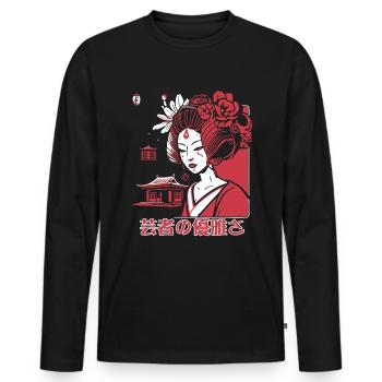 芸者の優雅さ : La grâce d’une geisha - T-shirt manches longues Premium bio Homme - noir - Devant - Nico (187cm)