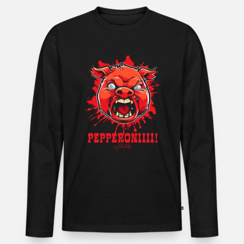 Der Pepperoni Schwein - Männer Premium Bio Langarmshirt - Schwarz