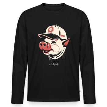 Vintage Retro Baseball Pig - Men's Premium Organic Long Sleeve Shirt - black - Front - Nico (187cm)