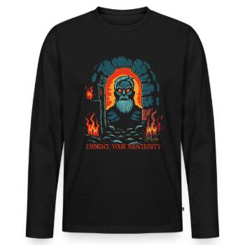 Embrassez votre virilité dans le donjon - T-shirt manches longues Premium bio Homme - noir - Devant - Nico (187cm)