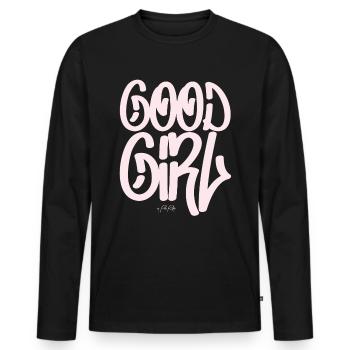 Text: pink Good Girl, gutes Mädchen - Men's Premium Organic Long Sleeve Shirt - black - Front - Nico (187cm)