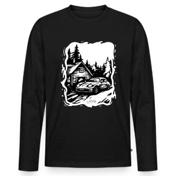 Haus oder Hütte im Wald mit Auto - Männer Premium Bio Langarmshirt - Schwarz - Vorne - Nico (187cm)