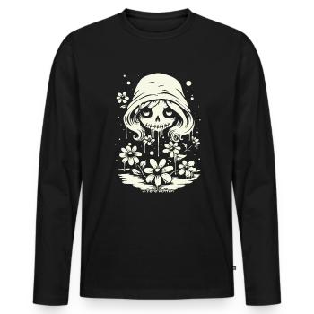 Adorable crâne et marguerites - T-shirt manches longues Premium bio Homme - noir - Devant - Nico (187cm)