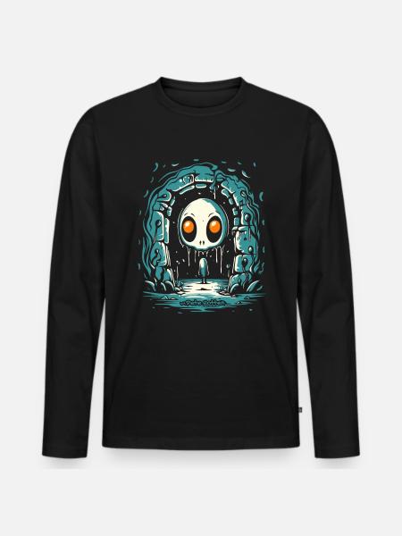 Petit crâne dans un donjon - T-shirt manches longues Premium bio Homme - noir