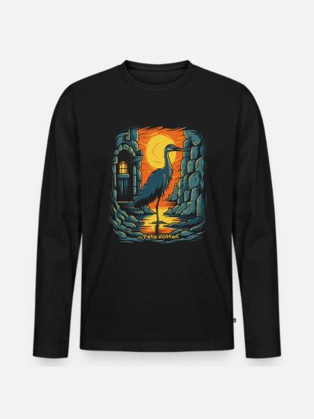 Un oiseau-grue et un donjon - T-shirt manches longues Premium bio Homme - noir