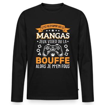 Mangas Jeux Video Bouffe Cadeau Humour - T-shirt manches longues Premium bio Homme - noir - Devant - Nico (187cm)