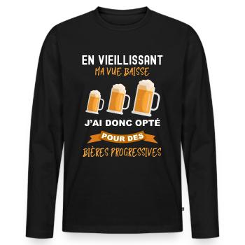 Bieres progressives citation drole homme - T-shirt manches longues Premium bio Homme - noir - Devant - Nico (187cm)