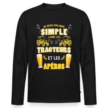 Le tracteur de papa idée cadeau tendresse humour - T-shirt manches longues Premium bio Homme - noir - Devant - Nico (187cm)