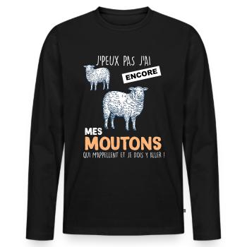 Mes moutons, mon troupeau, éleveur passion - T-shirt manches longues Premium bio Homme - noir - Devant - Nico (187cm)