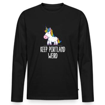 Keep Portland Weird Unicorn Liberal Excenter Weird - Männer Premium Bio Langarmshirt - Schwarz - Vorne - Nico (187cm)