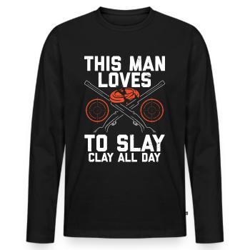 Tontaubenschießen Sprüche | Skeet Hobby Geschenke - Männer Premium Bio Langarmshirt - Schwarz - Vorne - Nico (187cm)