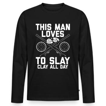 Tontaubenschießen Sprüche | Skeet Hobby Geschenke - Männer Premium Bio Langarmshirt - Schwarz - Vorne - Nico (187cm)