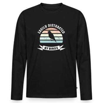 Facilement distrait par les oiseaux - Observation des oiseaux Birder - T-shirt manches longues Premium bio Homme - noir - Devant - Nico (187cm)