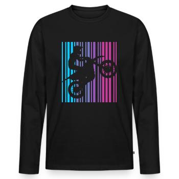 Moto code-barres motocycliste motocross - T-shirt manches longues Premium bio Homme - noir - Devant - Nico (187cm)