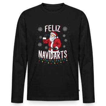 Funny Feliz Navidarts darts pun Christmas - Men's Premium Organic Long Sleeve Shirt - black - Front - Nico (187cm)