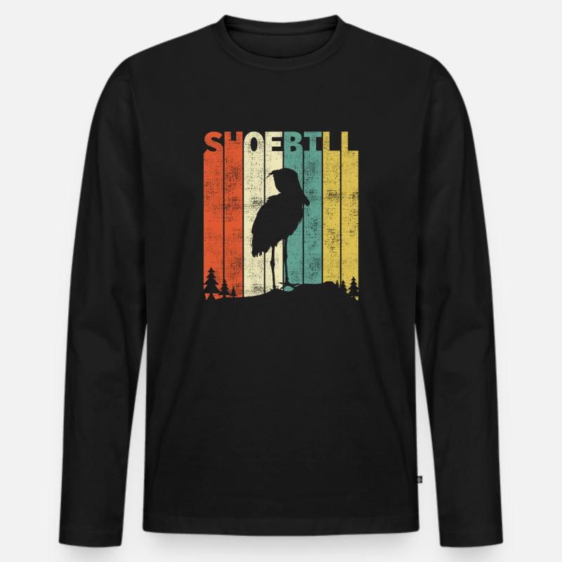 Retro Schuhschnabel Storch Vogel Geschenk - Männer Premium Bio Langarmshirt - Schwarz