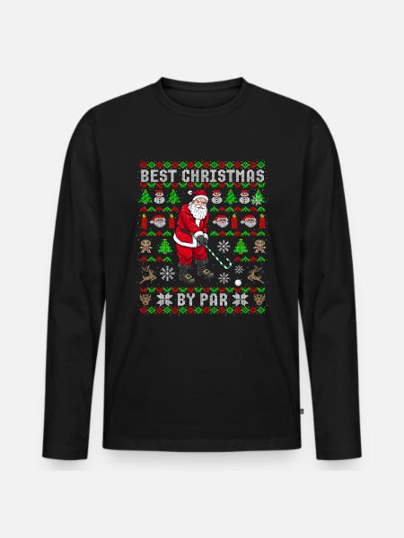 Rolig Golf Ugly Christmas Golfer Christmas - Ekologisk långärmad premium-T-shirt herr - svart