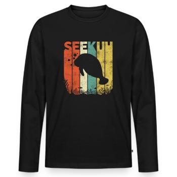 Vintage Manatee Ocean Retro Sea Creature Gift - Men's Premium Organic Long Sleeve Shirt - black - Front - Nico (187cm)