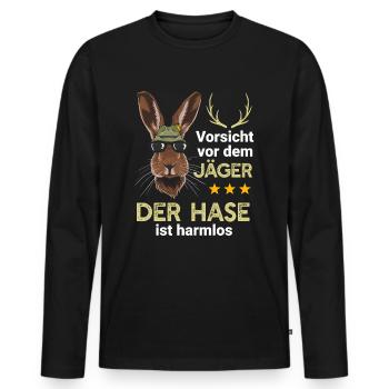 Hase Vorsicht vor dem Jäger Jagd Wald - Männer Premium Bio Langarmshirt - Schwarz - Vorne - Nico (187cm)