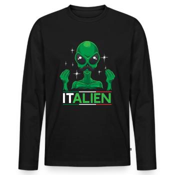 Italy Hand Gesture Italian Flag Alien Gift - Men's Premium Organic Long Sleeve Shirt - black - Front - Nico (187cm)