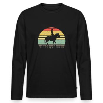 Reiterin Retro Vintage Sunset Pferde Reiter Pferd - Männer Premium Bio Langarmshirt - Schwarz - Vorne - Nico (187cm)