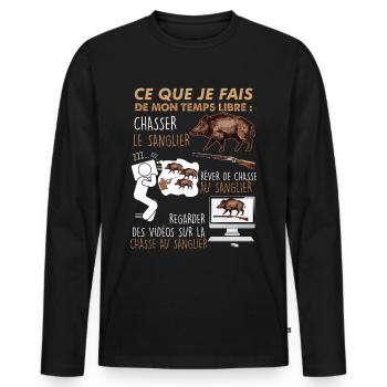 Chasse au sanglier, Blague drôle - T-shirt manches longues Premium bio Homme - noir - Devant - Nico (187cm)