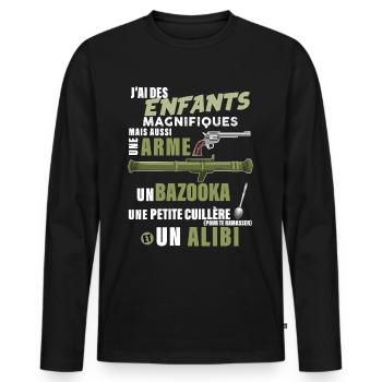 Humour idée cadeau papa citation drôle père - T-shirt manches longues Premium bio Homme - noir - Devant - Nico (187cm)