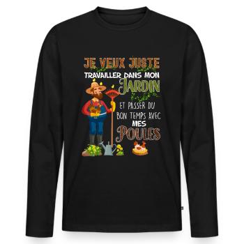 Garten und Hühner.png - Männer Premium Bio Langarmshirt - Schwarz - Vorne - Nico (187cm)
