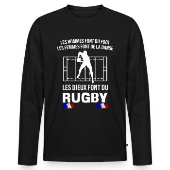 Rugby cadeau homme - T-shirt manches longues Premium bio Homme - noir - Devant - Nico (187cm)