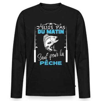 Pêcheur Du Matin Humour Papa Et Pêche - T-shirt manches longues Premium bio Homme - noir - Devant - Nico (187cm)