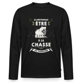 Chasse Au Sanglier Je Préfère Humour Papa Chasseur - T-shirt manches longues Premium bio Homme - noir - Devant - Nico (187cm)