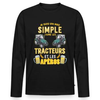 Tracteur Et aperos Entre Pote Humour Papa - T-shirt manches longues Premium bio Homme - noir - Devant - Nico (187cm)