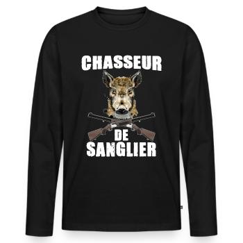 Chasseur De Sanglier Plaisir De la Chasse - T-shirt manches longues Premium bio Homme - noir - Devant - Nico (187cm)