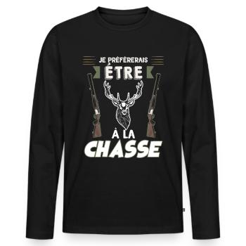 Je Préfèrerais être a la chasse - T-shirt manches longues Premium bio Homme - noir - Devant - Nico (187cm)