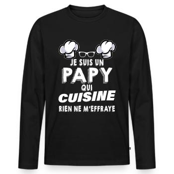 C'est Mon Papy Qui Cuisine Humour Grand Père - T-shirt manches longues Premium bio Homme - noir - Devant - Nico (187cm)