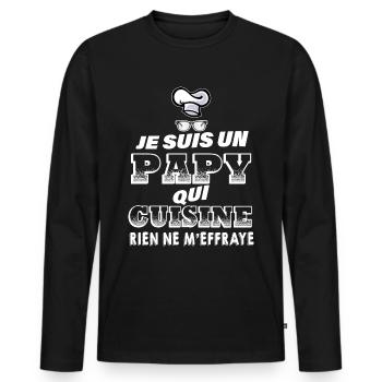Mon Papy Aime Cuisiner Citation Marrante Papi - T-shirt manches longues Premium bio Homme - noir - Devant - Nico (187cm)