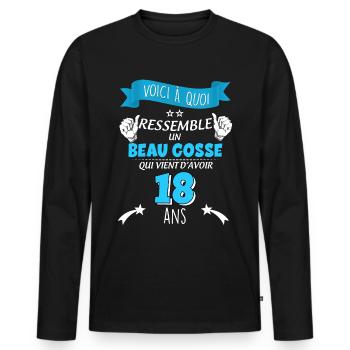 Beau gosse 18 ans Anniversaire Message Drôle - T-shirt manches longues Premium bio Homme - noir - Devant - Nico (187cm)