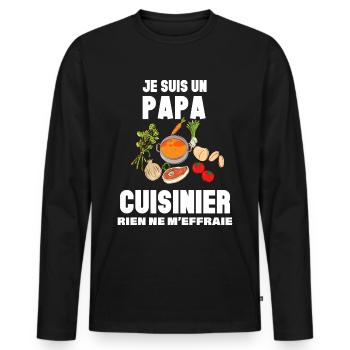 Je Suis un papa cuisinier Citation Métier Humour - T-shirt manches longues Premium bio Homme - noir - Devant - Nico (187cm)