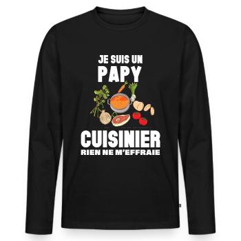 Papy Aime La Cuisine Cadeau Homme Cuisinier - T-shirt manches longues Premium bio Homme - noir - Devant - Nico (187cm)