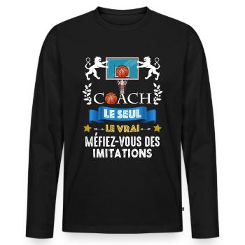 Entraineur Coach Basket Cadeau Basketball Homme - T-shirt manches longues Premium bio Homme - noir - Devant - Nico (187cm)